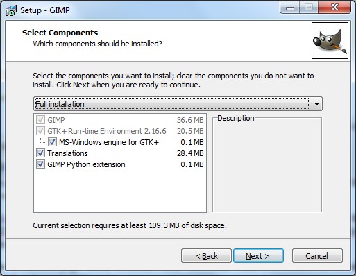 GIMP Python extensions window.